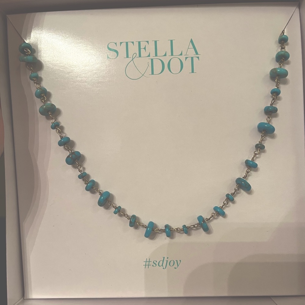 NWT Stella & Dot modern bohemian layering necklace. Turquoise and gold